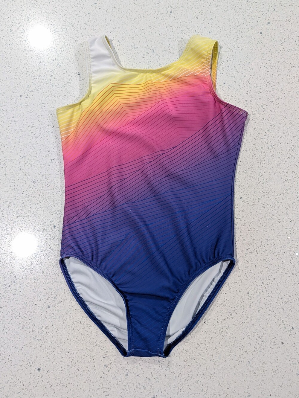 NEON RAINBOW Destira Gymnastics Dance Leotard Large Ultra Soft PRISMATIC Ombre